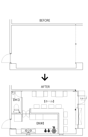 kitchen slow 平面図　BEFORE/AFTER
