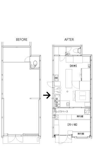 ROJIURA BAKERY 平面図　BEFORE/AFTER