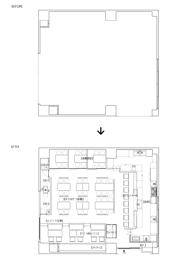 磯ぎよし 平面図　BEFORE/AFTER