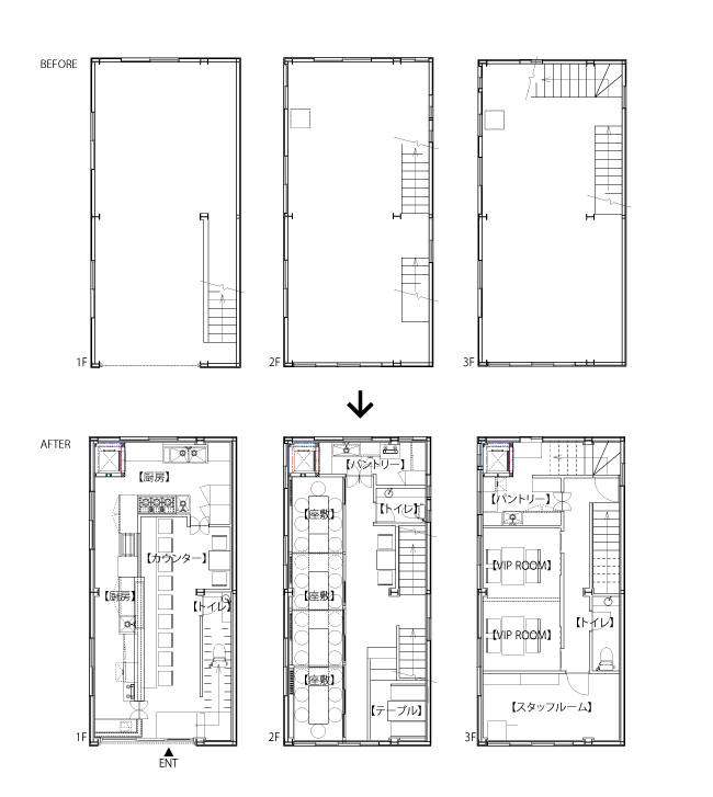 古門戸町 柳や 平面図　BEFORE/AFTER