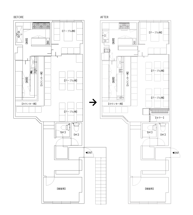 ぐぐカレー 平面図　BEFORE/AFTER