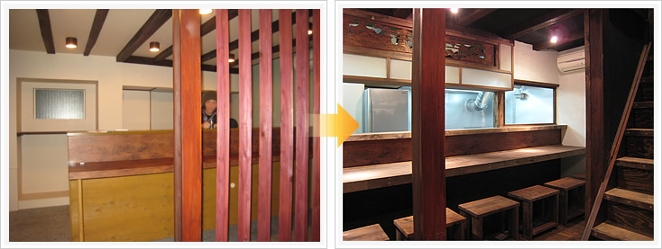 焼鳥まろばし 店舗デザイン構築事例2 カウンターと階段