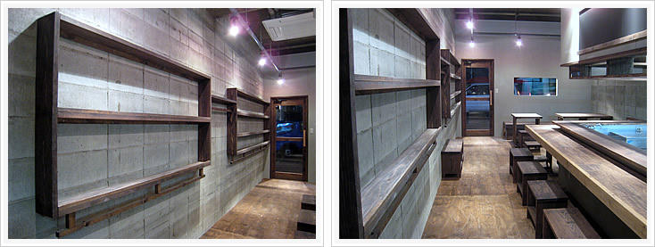 居酒屋 Bootlegカウンターテーブル席と収納棚