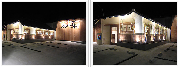 七輪焼肉ふくの牛外観と駐車スペース