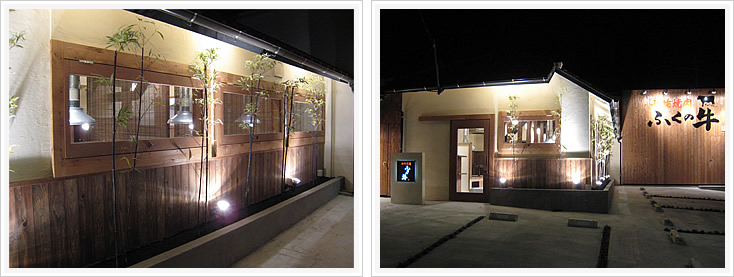 七輪焼肉ふくの牛エントランスと側面の窓