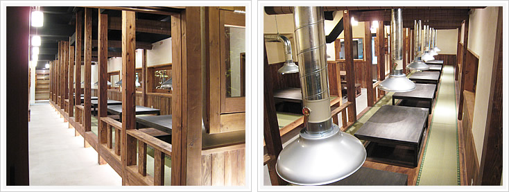 七輪焼肉ふくの牛 店内と排気ダクト