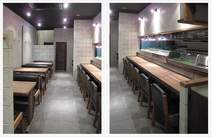 海鮮炉ばた居酒屋「磯ぎよし 下川端店」カウンター席とテーブル席