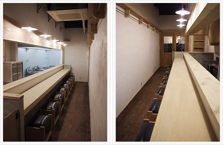 ラーメン屋「ラーメンカナデヤ」厨房とカウンター席