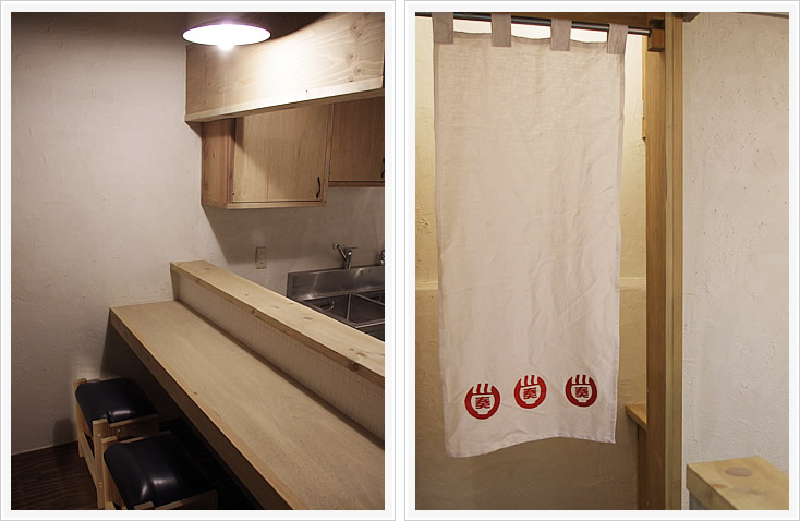 ラーメン屋「ラーメンカナデヤ」カウンター席と化粧室入り口